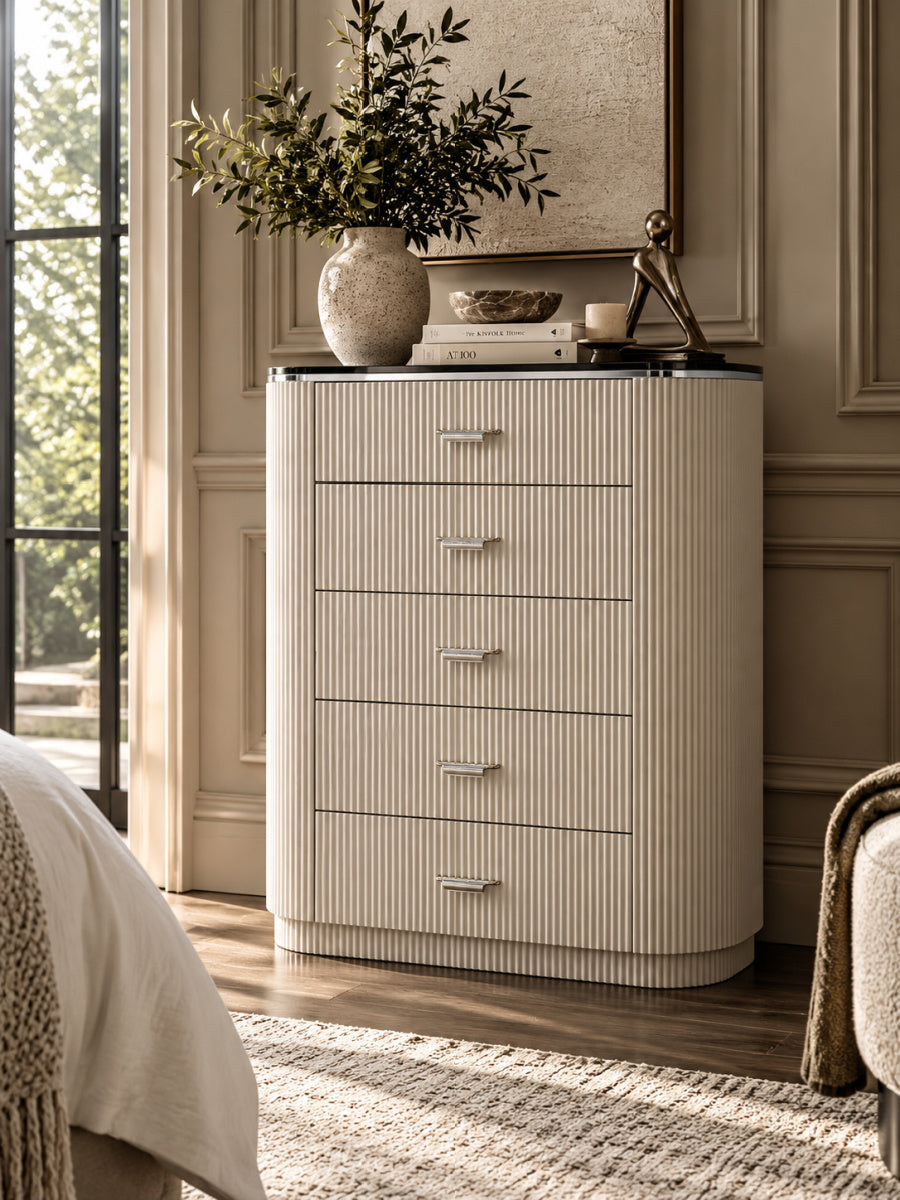 Modern European furniture - Light Gray 5-Drawer Chest - www.oroa.com