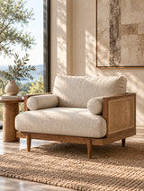 Beige Lounge Chair with Light Oak and Rattan | Maison Naturelle