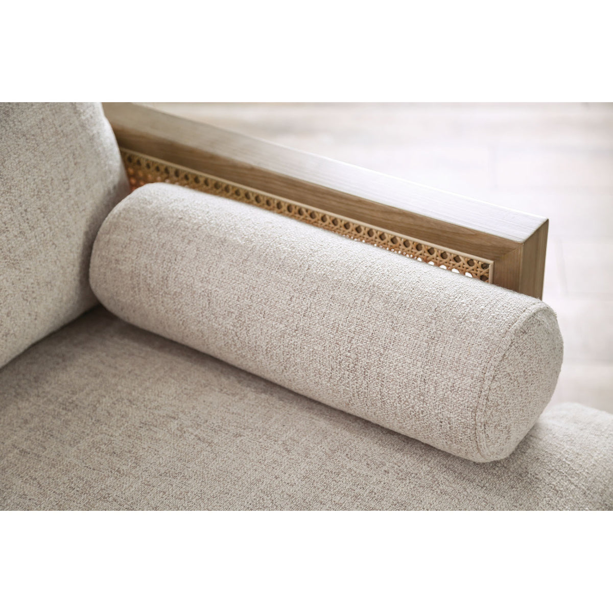 Modern European furniture - Beige Lounge Chair with Light Oak and Rattan - www.oroa.com