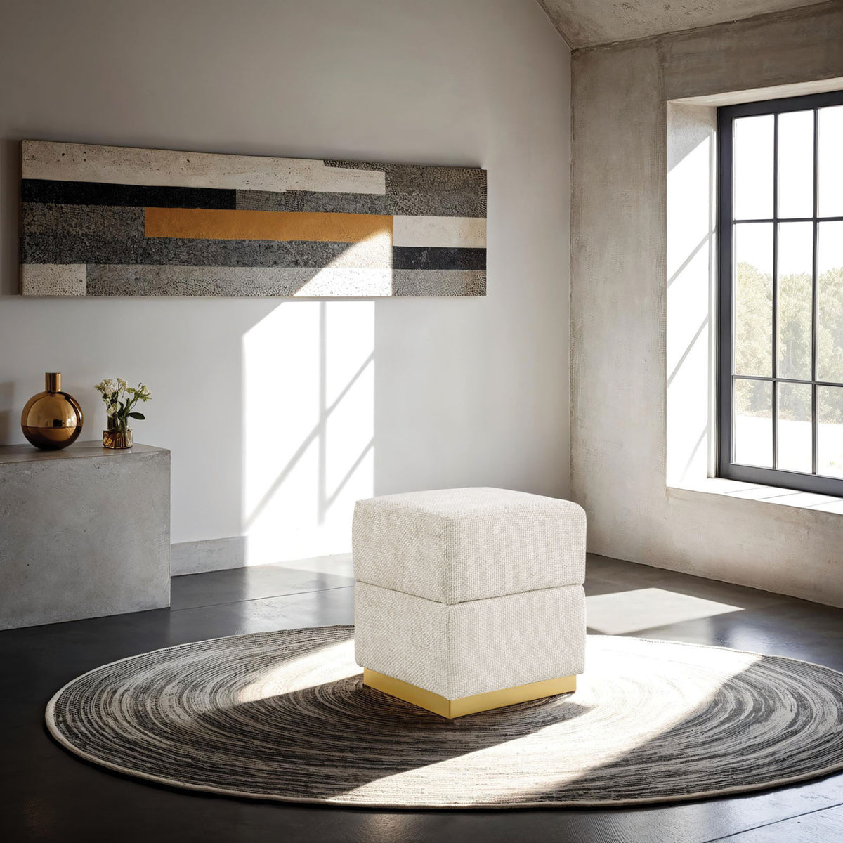 Beige Cube Accent Storage Stool | OROA