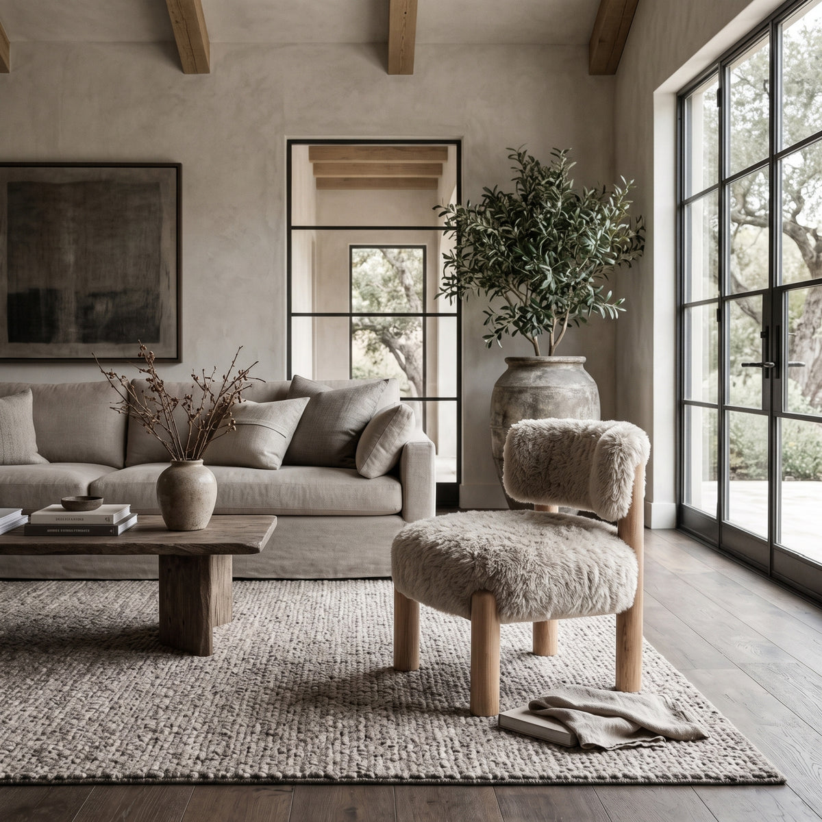 Modern European furniture - Contemporary Taupe Fur Fabric Accent Chair - www.oroa.com