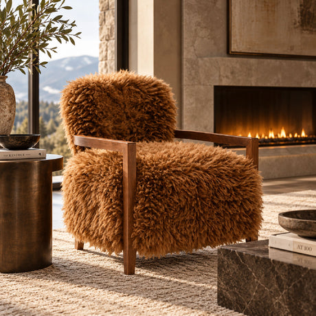 Camel Brown Fur Accent Chair | OROA