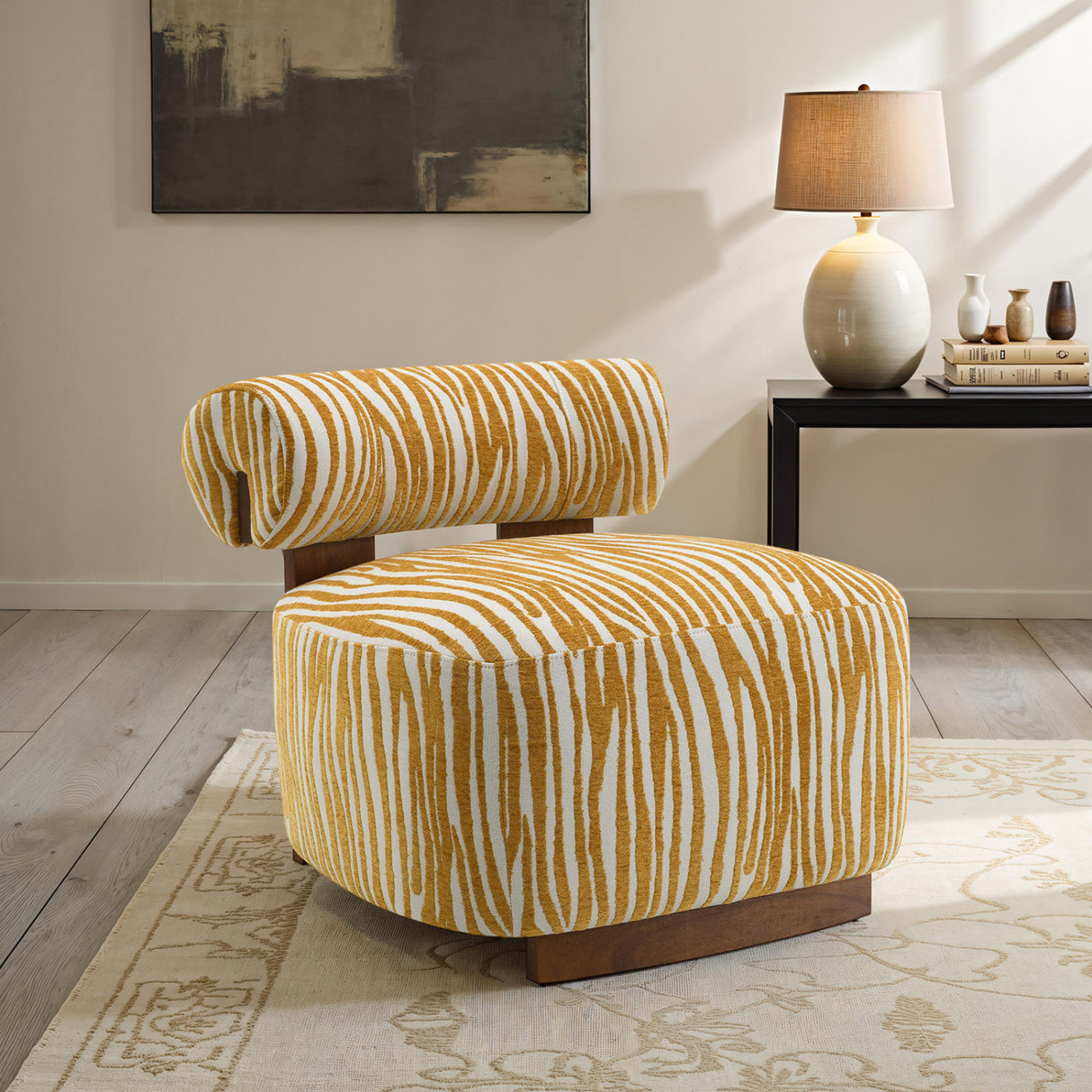 Zebra Strip Yellow Accent Chair | OROA