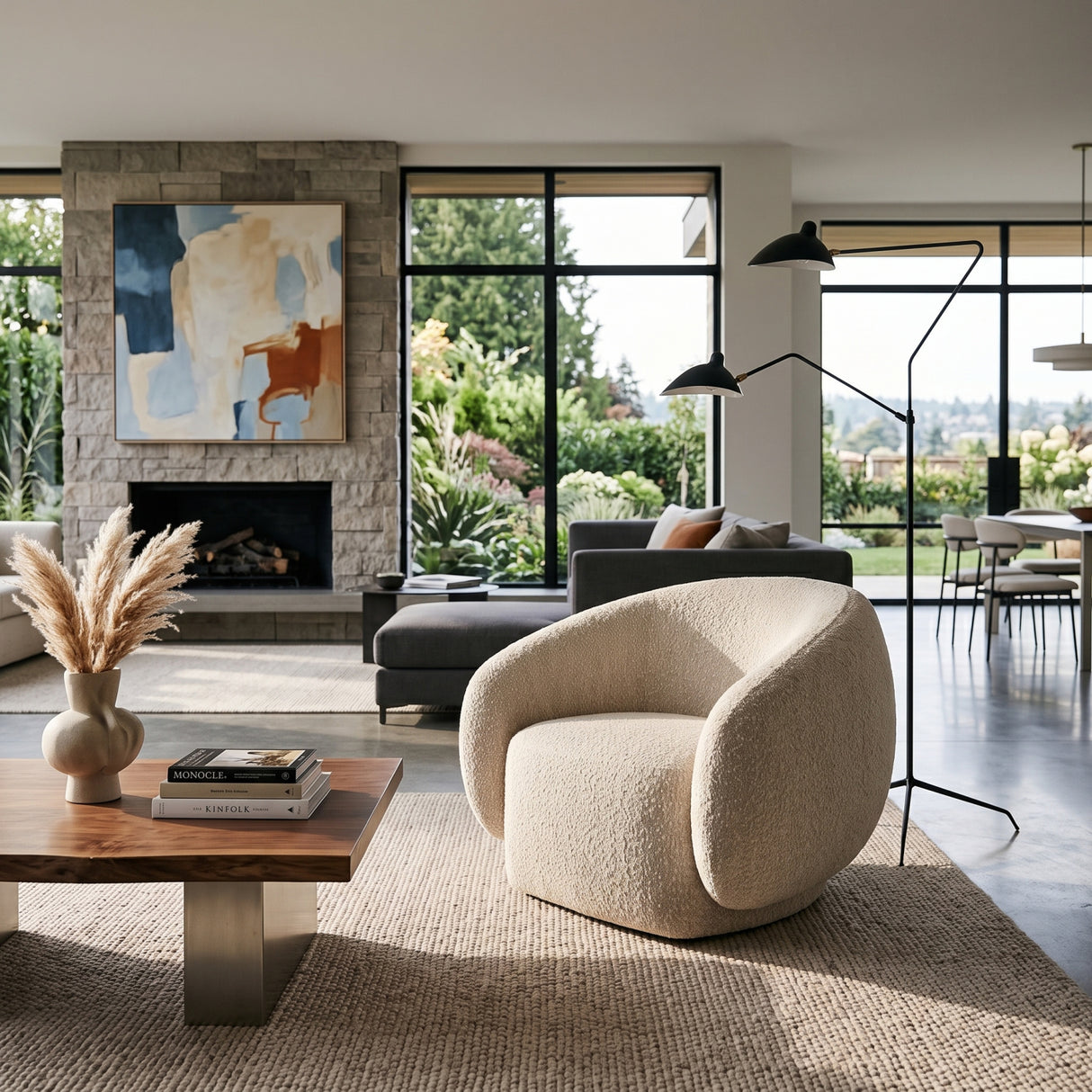 Beige Upholstered Swivel Accent Chair | OROA