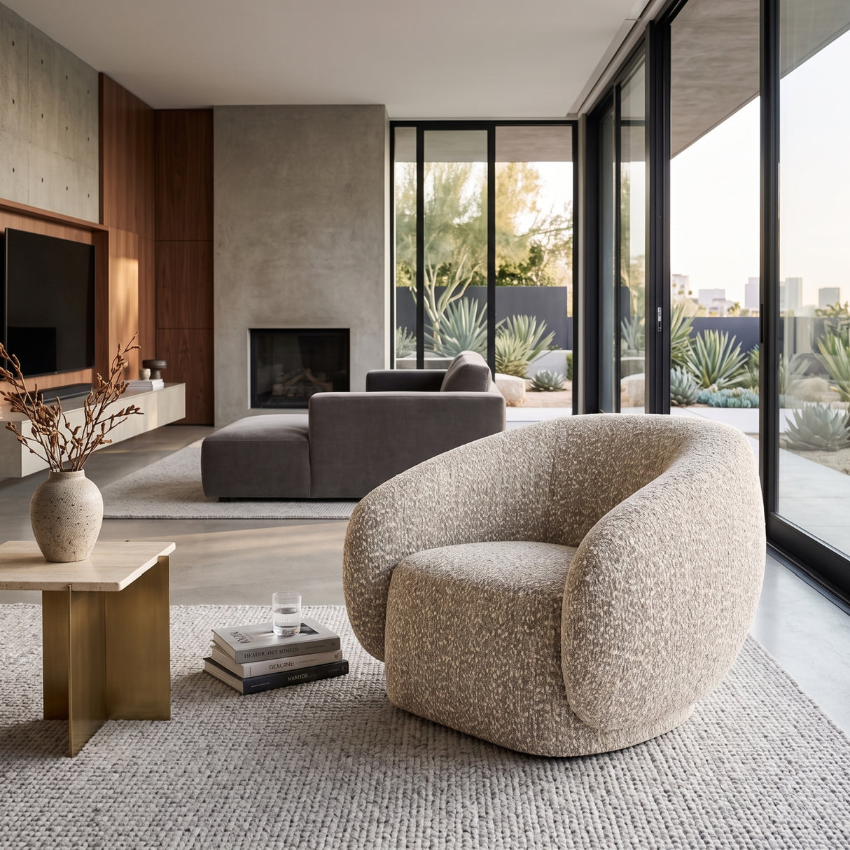 Contemporary Boucle Upholstered Swivel Chair | OROA
