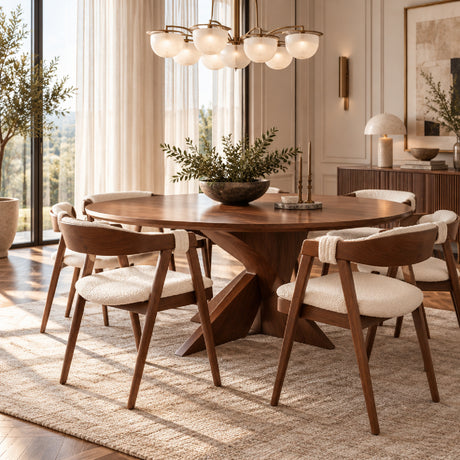 Modern European furniture - Mid-Century Walnut Beige Side Chairs (2) - www.oroa.com 
