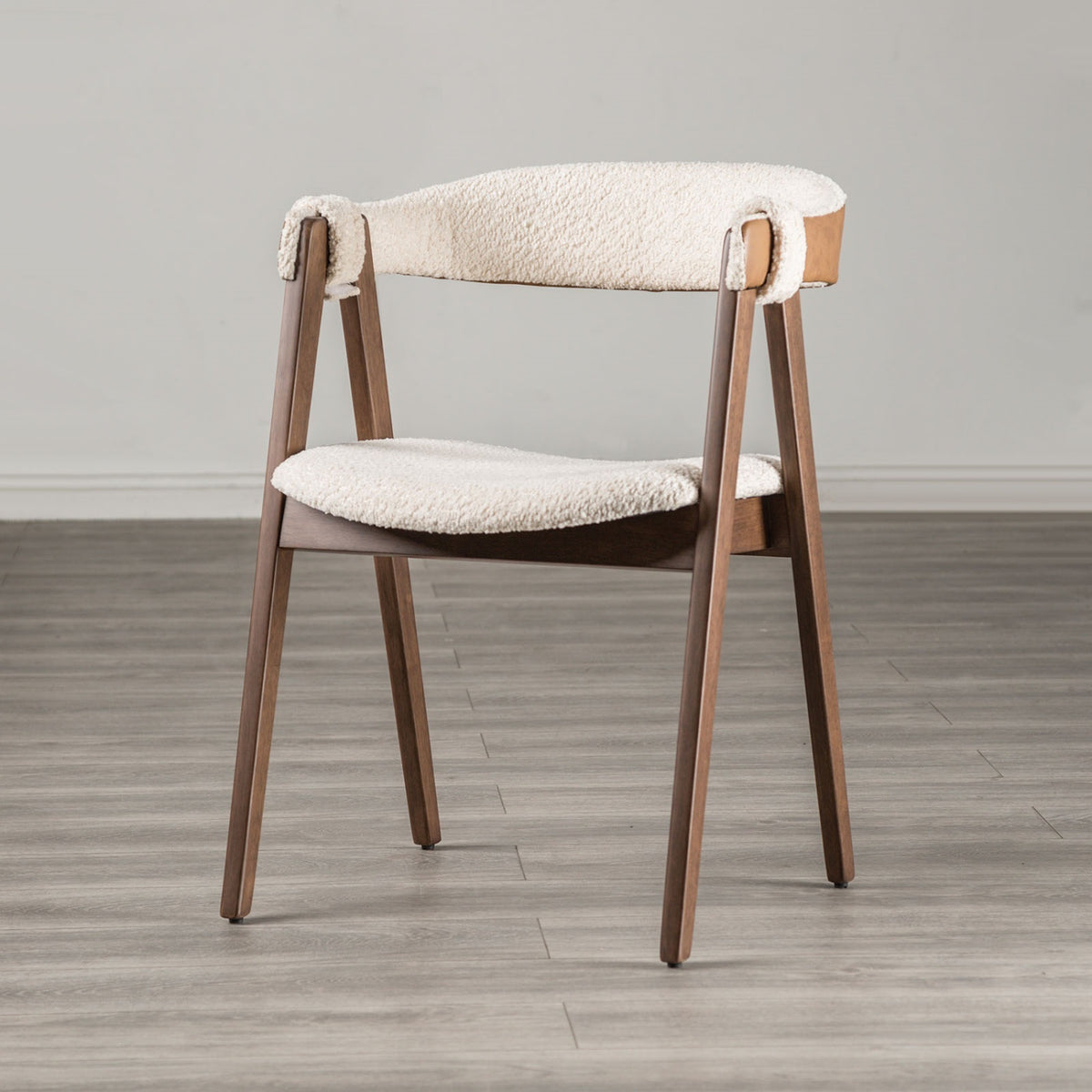 Modern European furniture - Mid-Century Walnut Beige Side Chairs (2) - www.oroa.com 