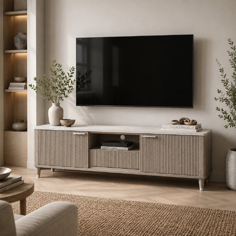 Modern European furniture - Modern Sleek White Faux Marble Top TV Stand - www.oroa.com