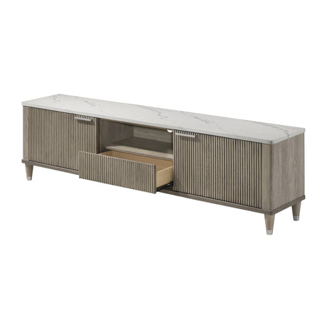 Modern European furniture - Modern Sleek White Faux Marble Top TV Stand - www.oroa.com