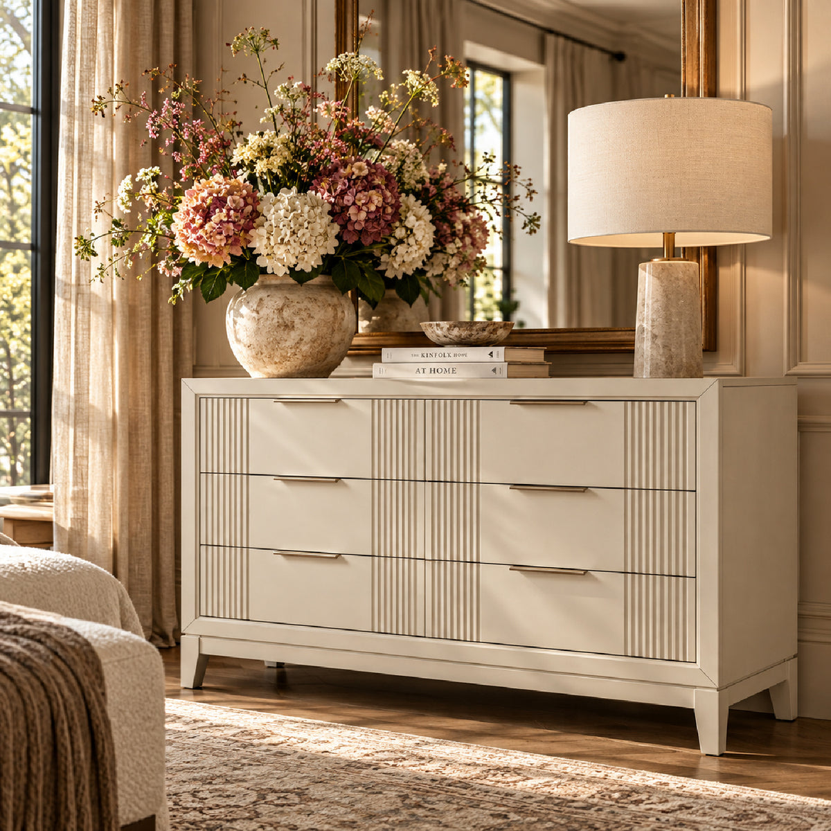 Antique White Fluted Wooden Dresser | OROA