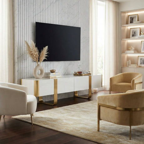 Contemporary White and Gold TV Stand Cabinet | OROA