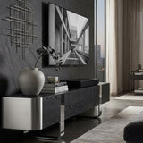 Modern Black and Silver TV Stand Cabinet | OROA