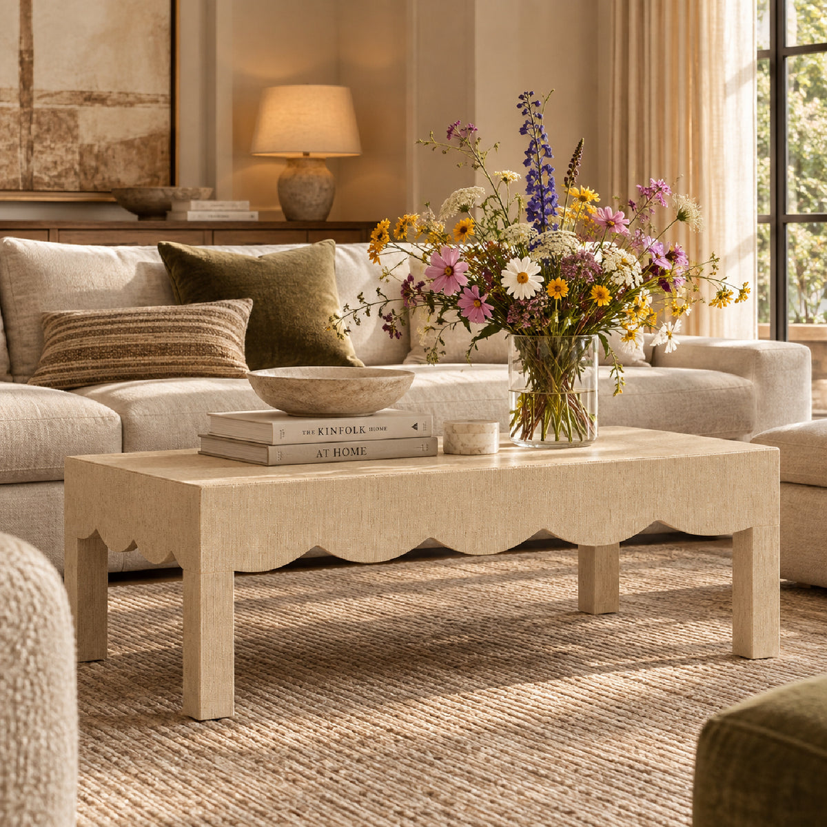 Natural Grasscloth Rectangular Coffee Table | OROA