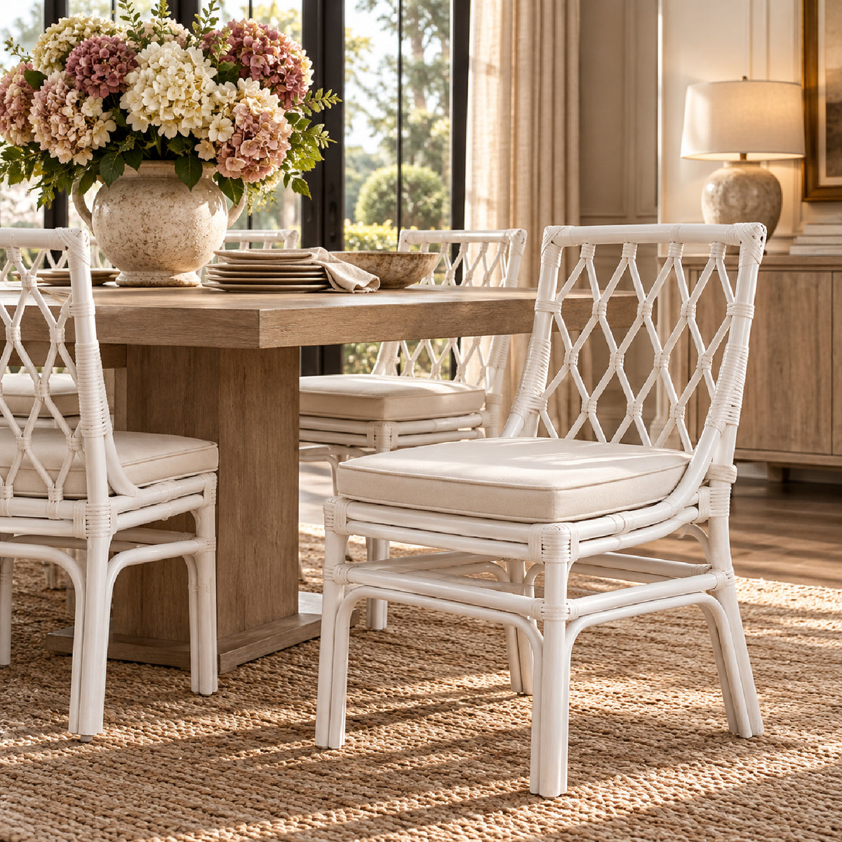 Bohemian White Rattan Dining Chair | OROA