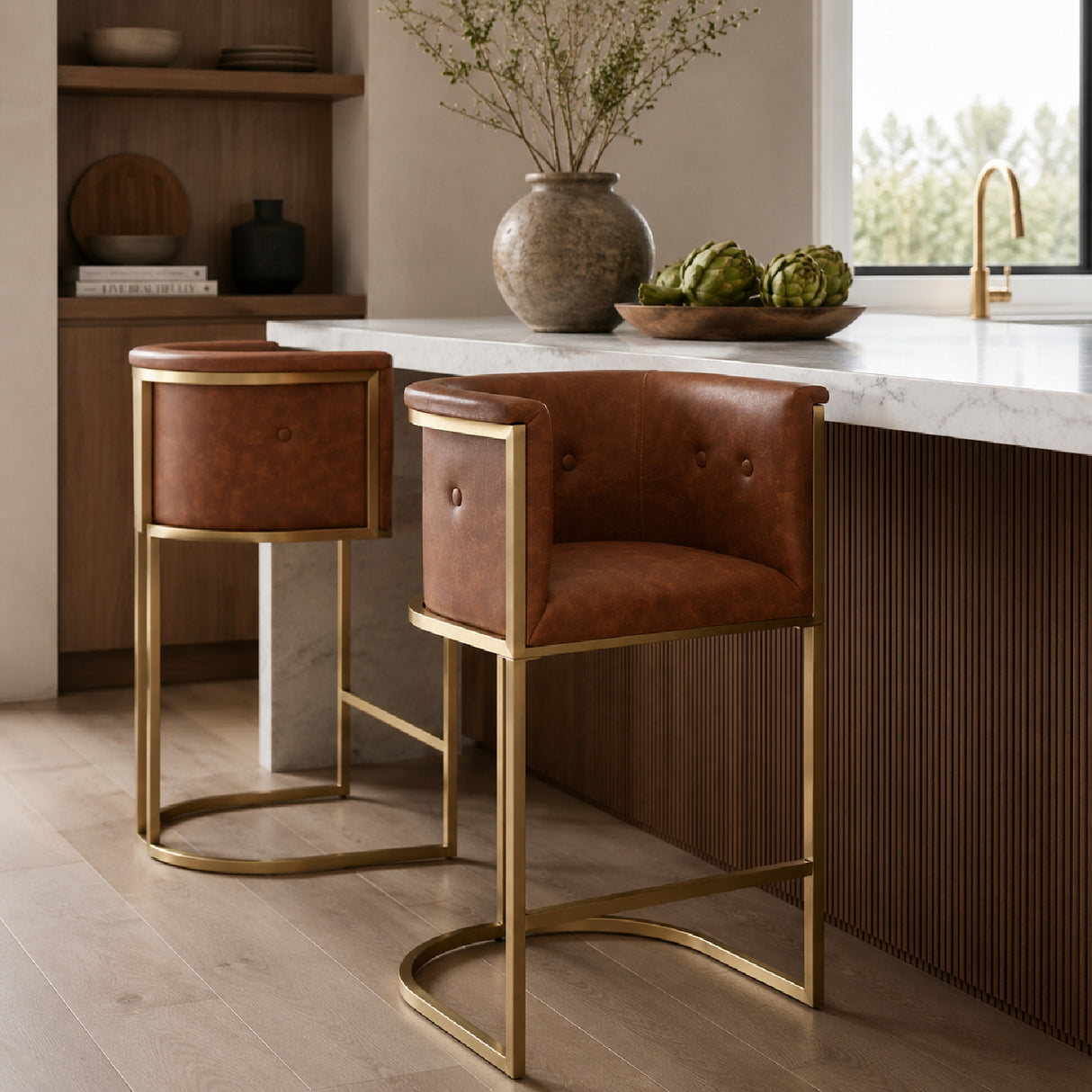 Tobacco Brown Brass Counter Stool | OROA