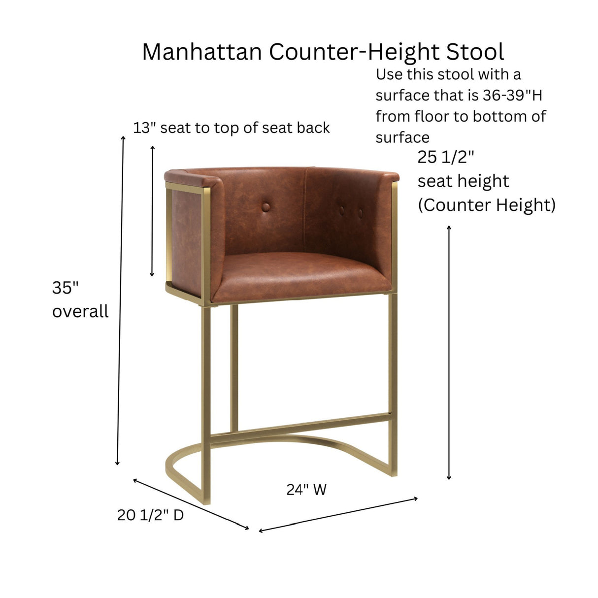 Tobacco Brown Brass Counter Stool | OROA