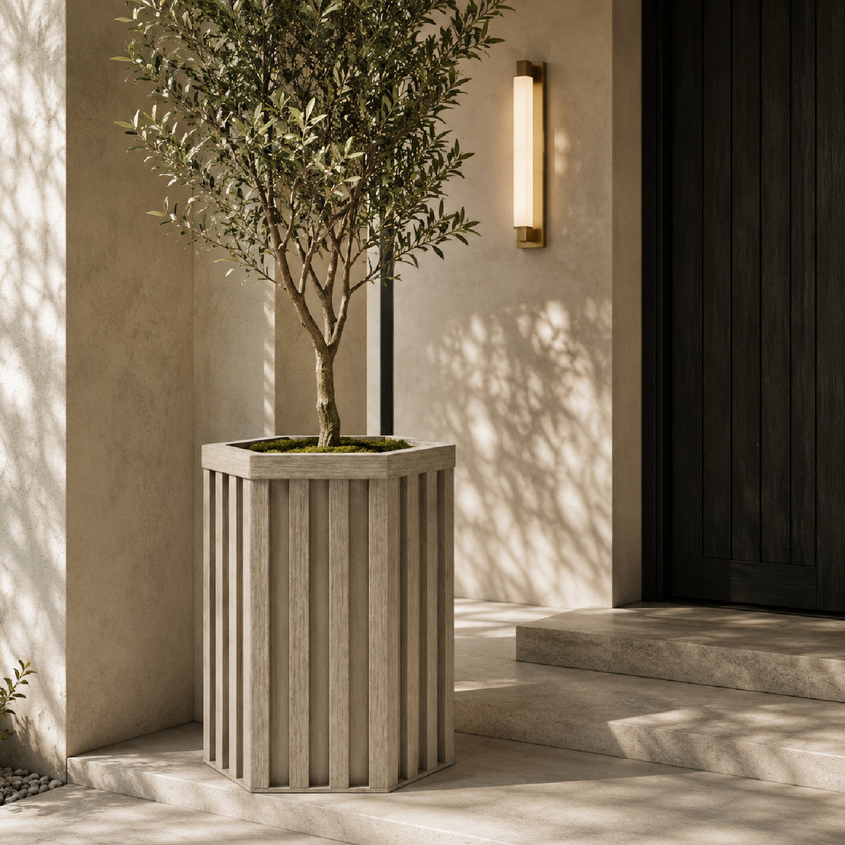 Gray Brown Hexagon Column Planter | OROA