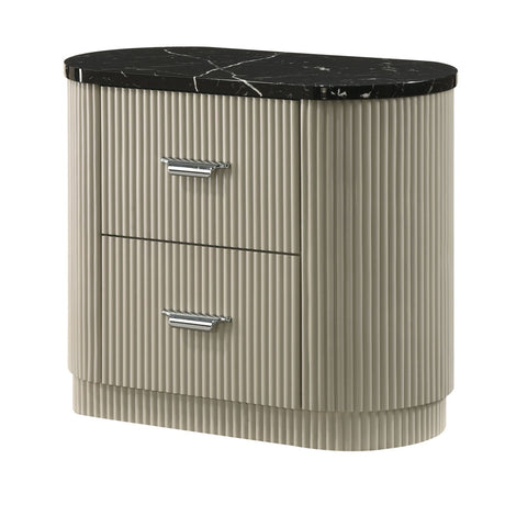 Modern European furniture - Travonte Gray Linen & Beige Nightstand - www.oroa.com