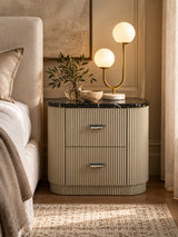 Modern European furniture - Travonte Gray Linen & Beige Nightstand - www.oroa.com