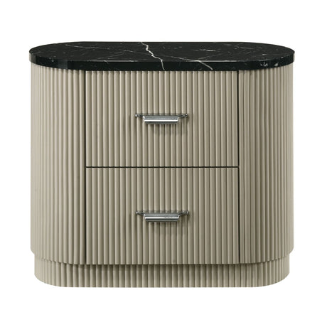 Modern European furniture - Travonte Gray Linen & Beige Nightstand - www.oroa.com