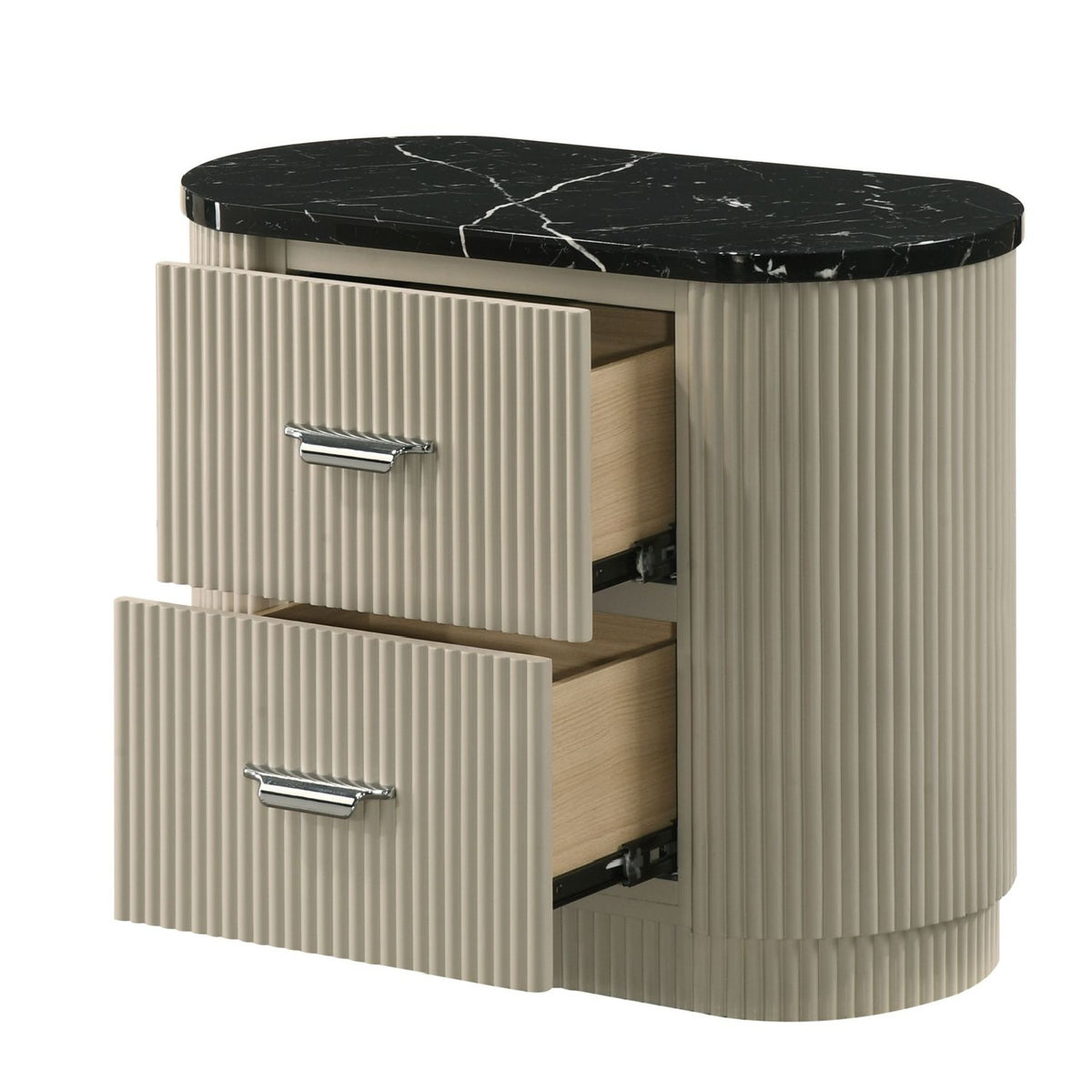 Modern European furniture - Travonte Gray Linen & Beige Nightstand - www.oroa.com