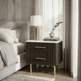 Natural Marble Top Espresso Nightstand | OROA
