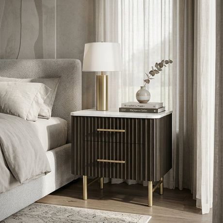Natural Marble Top Espresso Nightstand | OROA