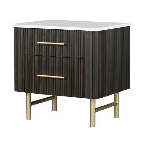 Natural Marble Top Espresso Nightstand | OROA