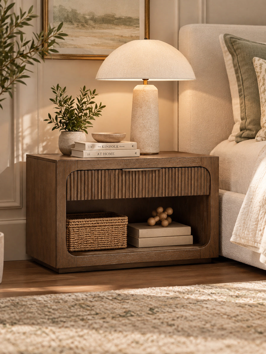 Modern European furniture - Leanna Brown Oak Nightstand Wood Top - www.oroa.com