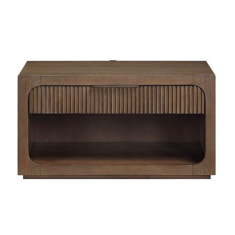 Modern European furniture - Leanna Brown Oak Nightstand Wood Top - www.oroa.com