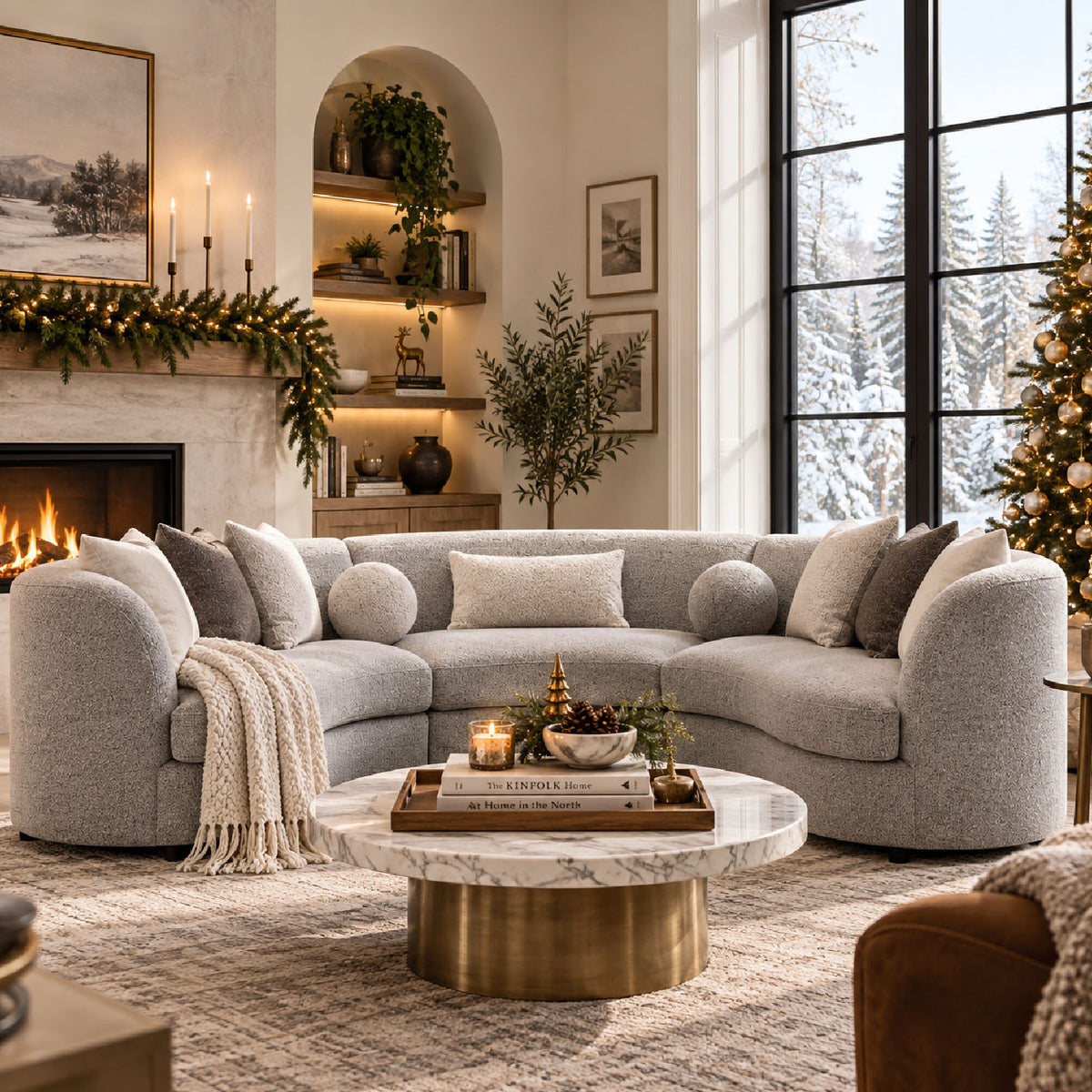 Gray Boucle Sectional Sofa | OROA