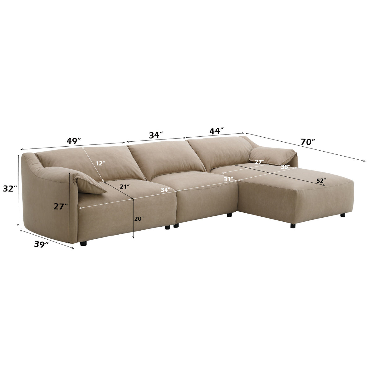 Modern European furniture - Light Brown Suede Sectional Sofa - www.oroa.com