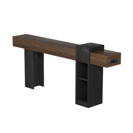Walnut Narrow Console Table with Storage | OROA