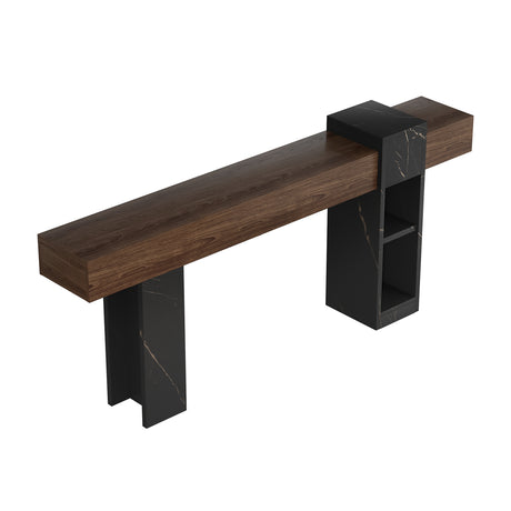 Walnut Narrow Console Table with Storage | OROA