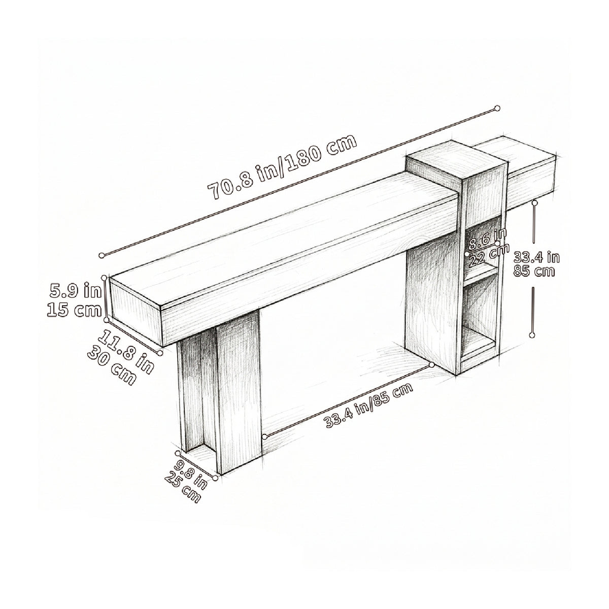 Walnut Narrow Console Table with Storage | OROA