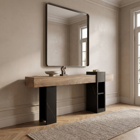 Modern European furniture - Natural Wood Narrow Console Table with Storage - www.oroa.com