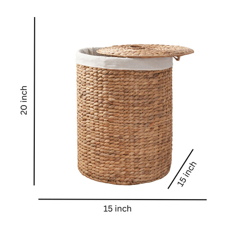 Brown Round Water Hyacinth Laundry Hamper | OROA