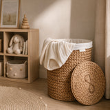 Round Woven Water Hyacinth Storage Hamper with Lid | OROA