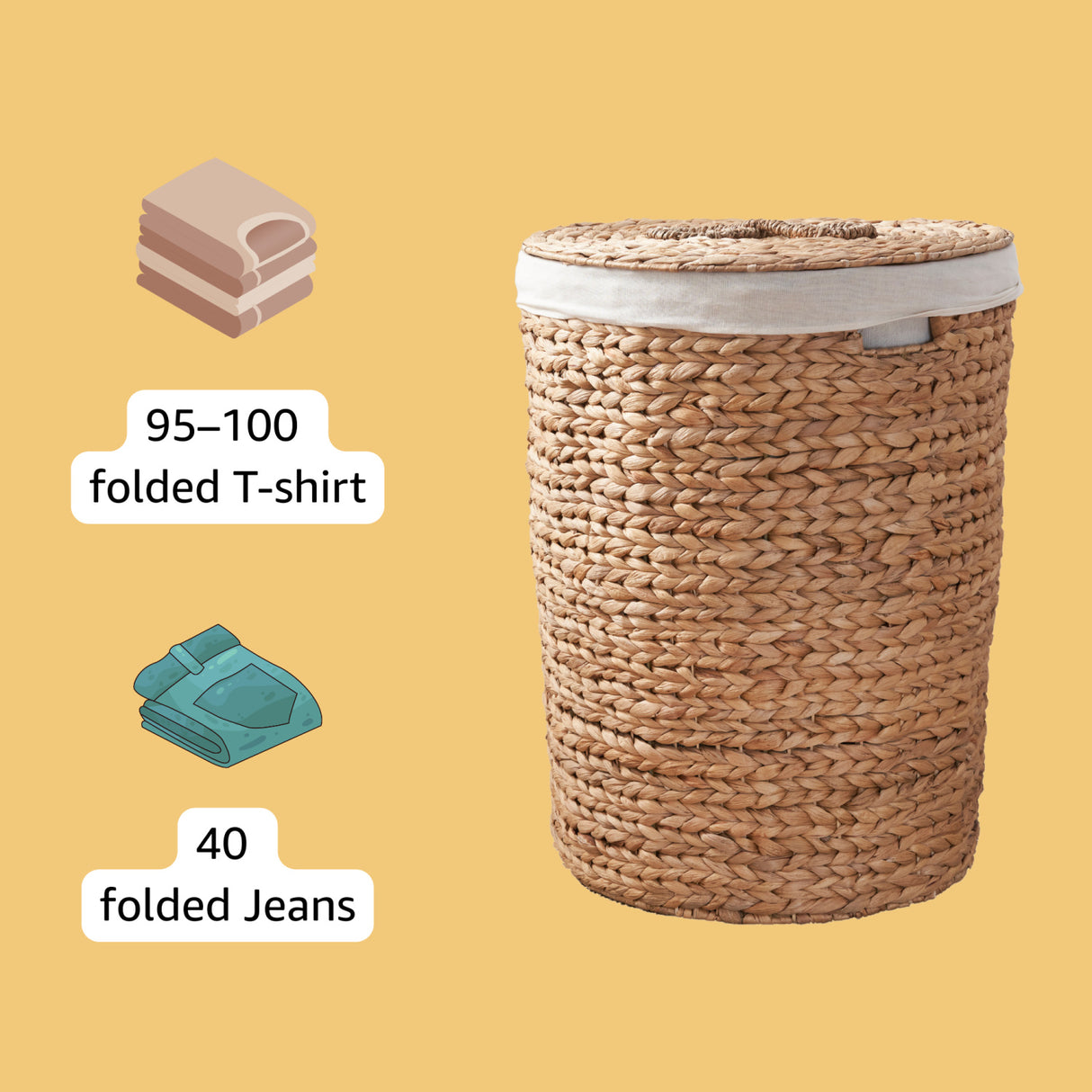 Round Woven Water Hyacinth Storage Hamper with Lid | OROA