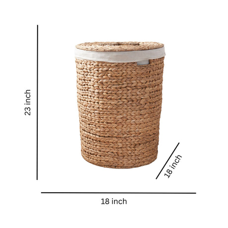 Round Woven Water Hyacinth Storage Hamper with Lid | OROA