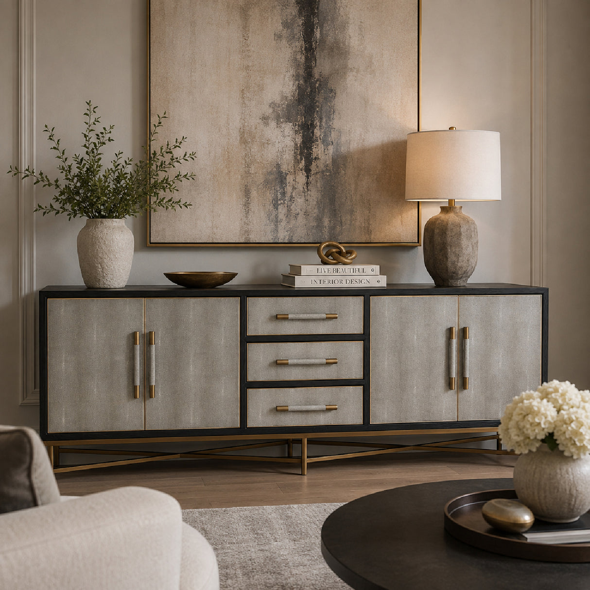 Gray Shagreen Vegan Leather Sideboard | OROA