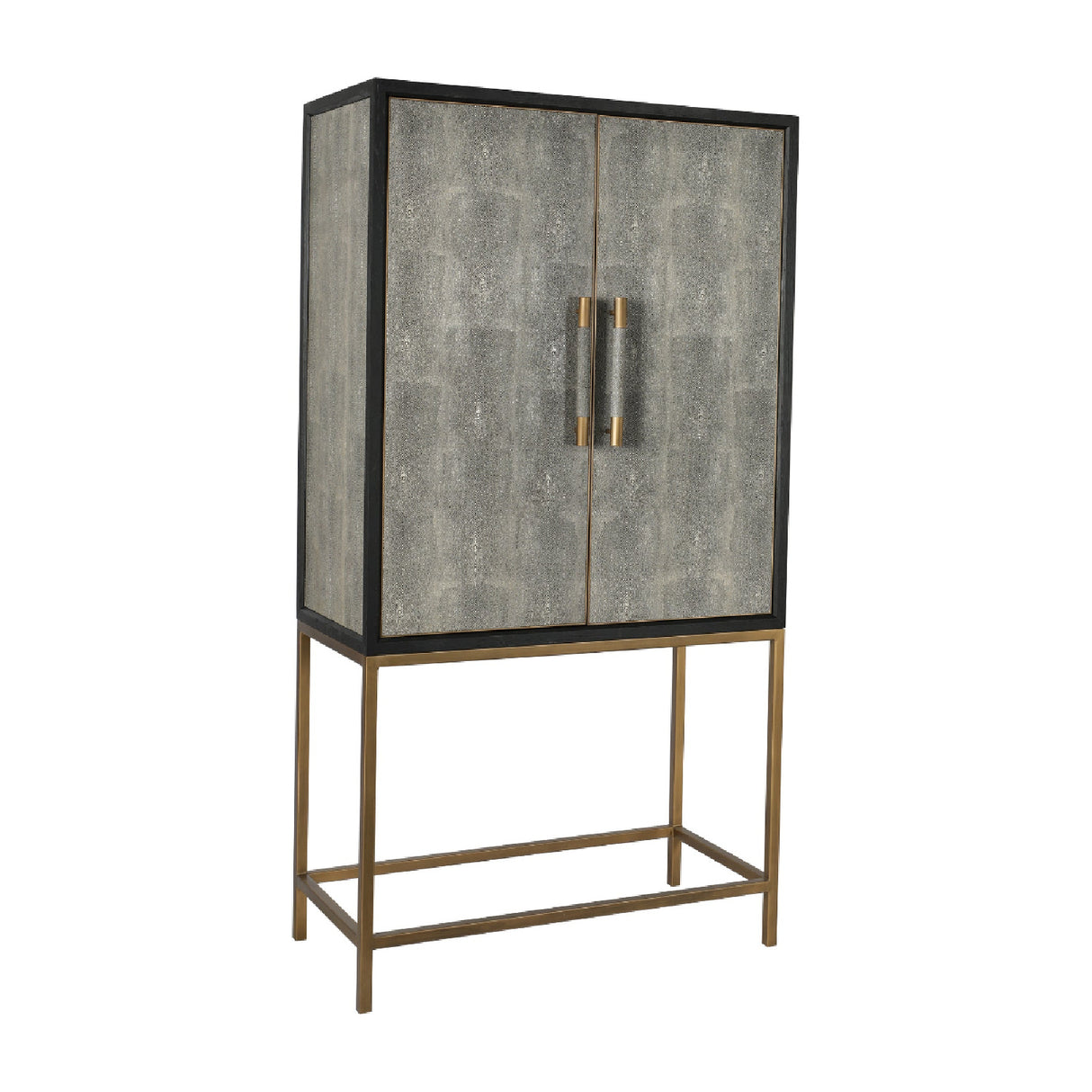 Modern European furniture - Gray Shagreen Bar Cabinet with Brass Accents - www.oroa.com