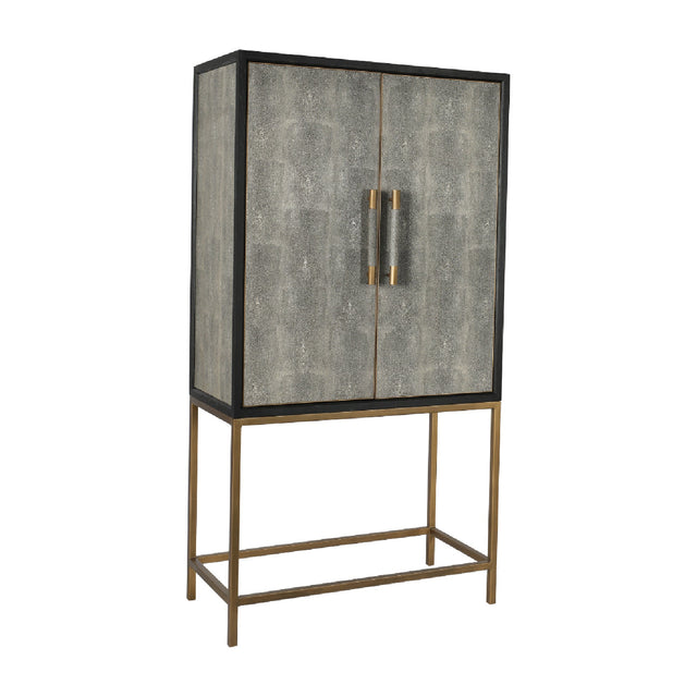 Modern European furniture - Gray Shagreen Bar Cabinet with Brass Accents - www.oroa.com