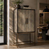 Modern European furniture - Gray Shagreen Bar Cabinet with Brass Accents - www.oroa.com