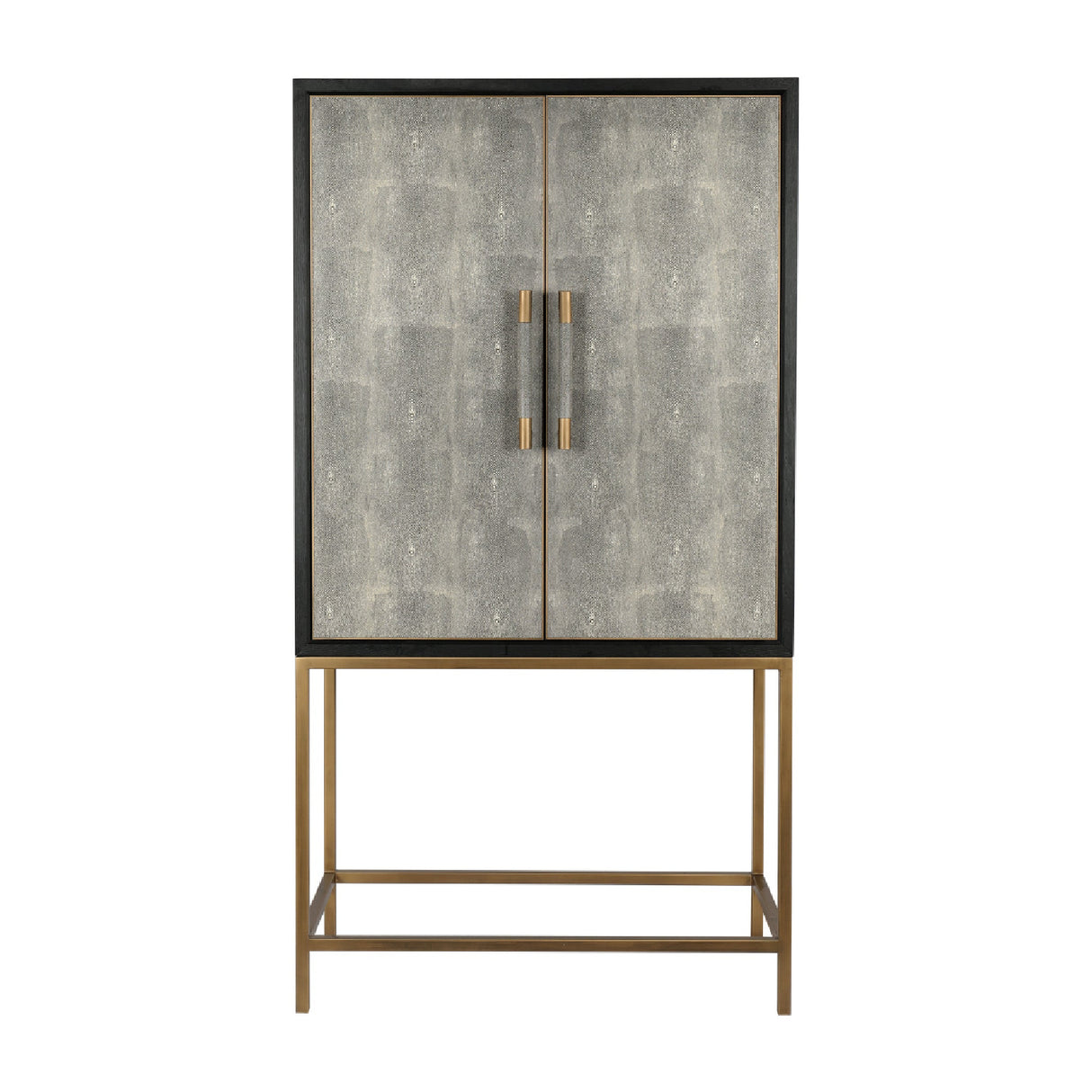 Modern European furniture - Gray Shagreen Bar Cabinet with Brass Accents - www.oroa.com