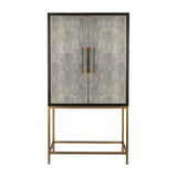 Modern European furniture - Gray Shagreen Bar Cabinet with Brass Accents - www.oroa.com