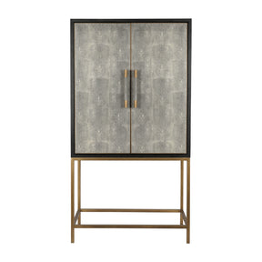 Modern European furniture - Gray Shagreen Bar Cabinet with Brass Accents - www.oroa.com
