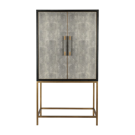 Modern European furniture - Gray Shagreen Bar Cabinet with Brass Accents - www.oroa.com