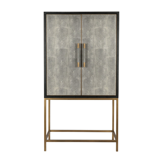 Modern European furniture - Gray Shagreen Bar Cabinet with Brass Accents - www.oroa.com