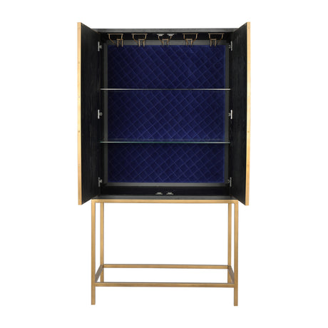 Modern European furniture - Gray Shagreen Bar Cabinet with Brass Accents - www.oroa.com